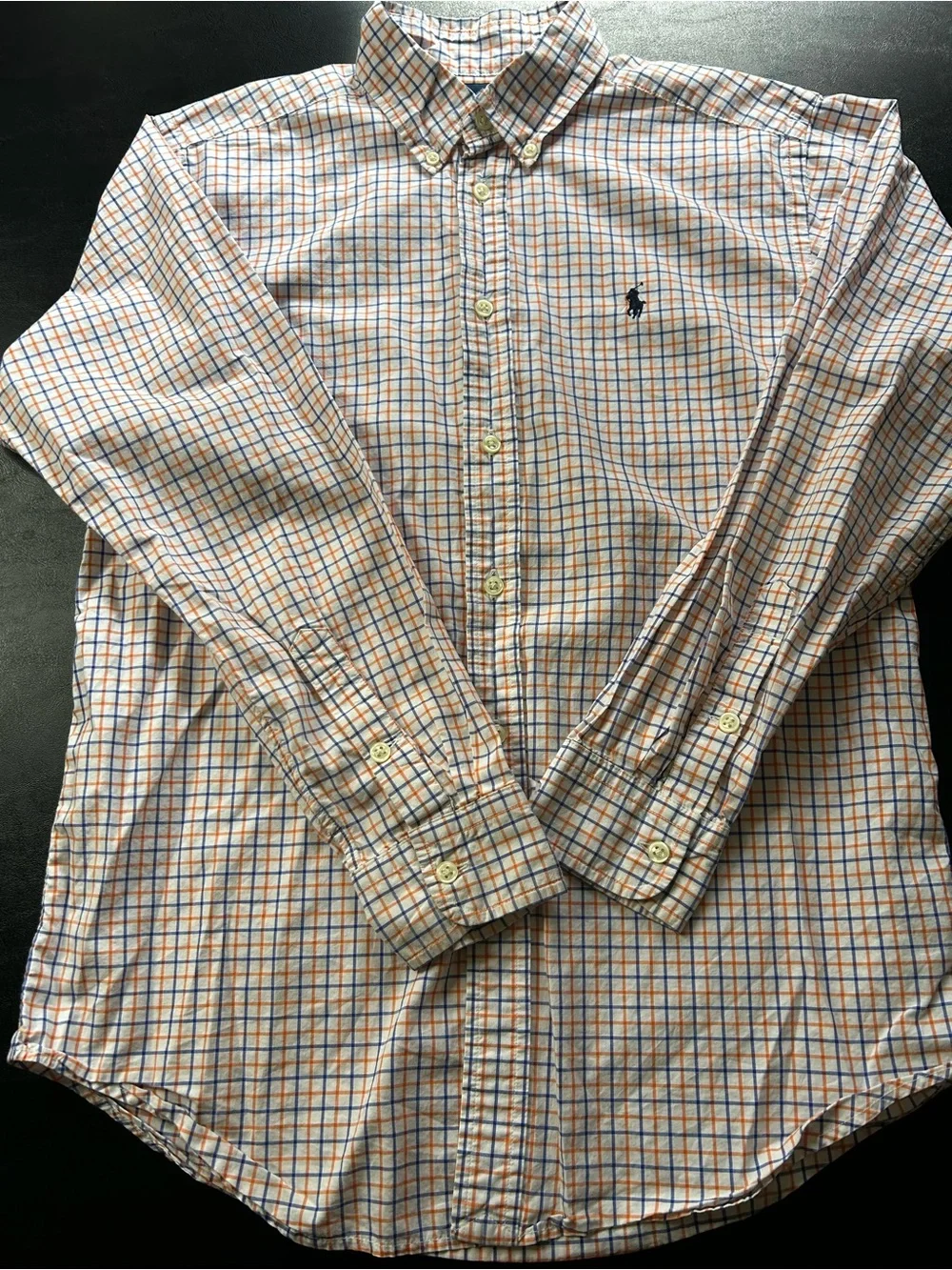 Ralph Lauren Men’s Orange and Blue Check Button-Down Shirt